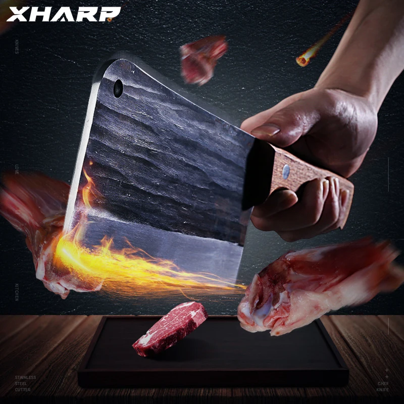 4.5mm Tough Kitchen Knives High Hardness Stainless Steel Cutting Bone Cleaver Chef's Cooking Special Meat 40Cr13 Chef Knives