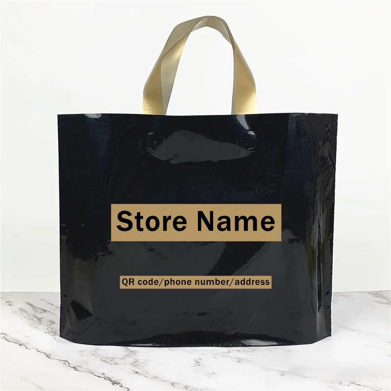 50pcs Thick Large Plastic Bags Black White Jewelry Cosmetics Gift Bag Clothing Store Packaging Bags 100pcs Support Custom Logo