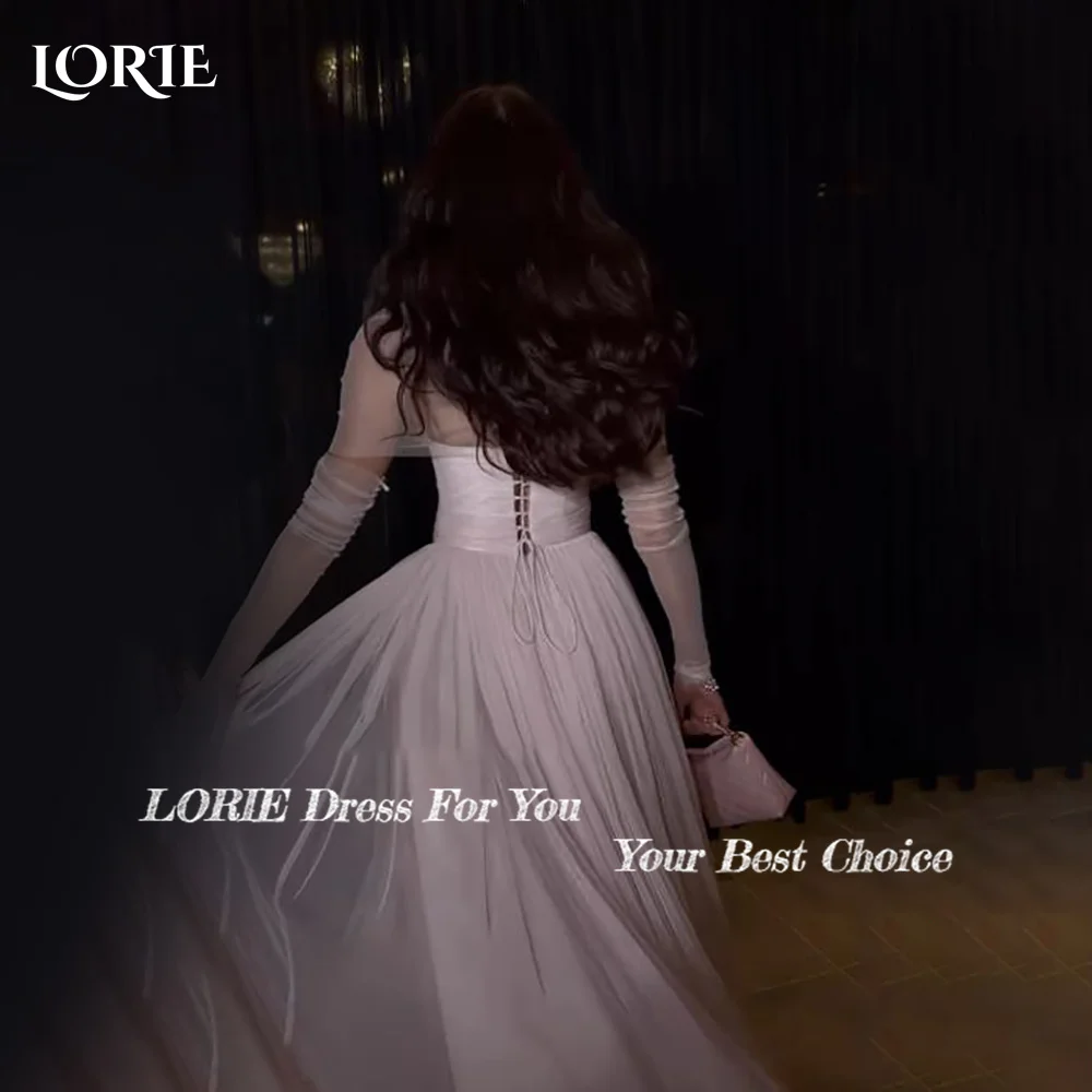 LORIE Pink Mermaid Wedding Dresses Long Sleeve Applique Tulle Party Gowns Square Neck Sweetheart Pleats Prom Gown Customized image 3
