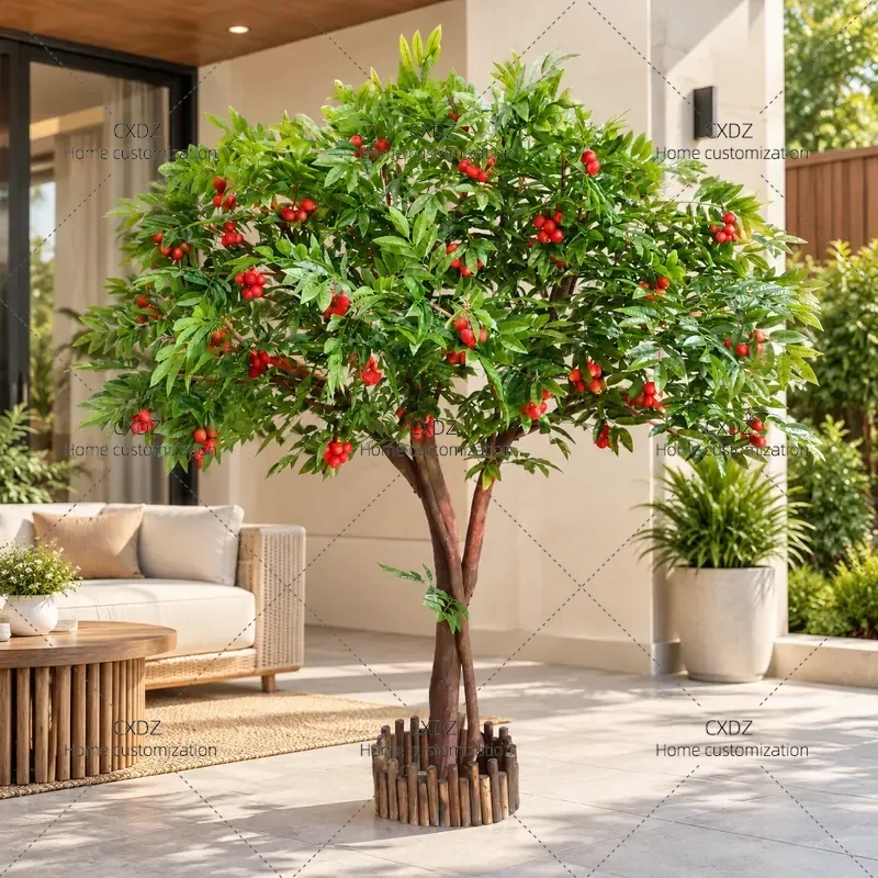 Simulation Lychee Hawthorn Apple Durian Pomegranate Tree Large Fake Fruit Tree Decoration for Shopping Mall Indoor Outdoor