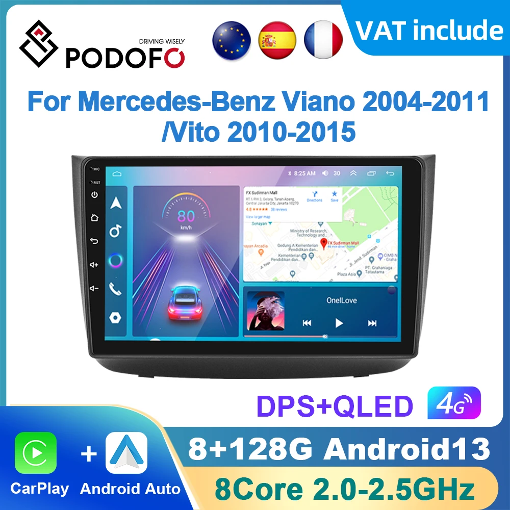 Podofo Android Carplay Car Radio For Mercedes-Benz Viano 2004- 2011/Vito 2010-2015 Android Auto 4G Multimedia Player GPS