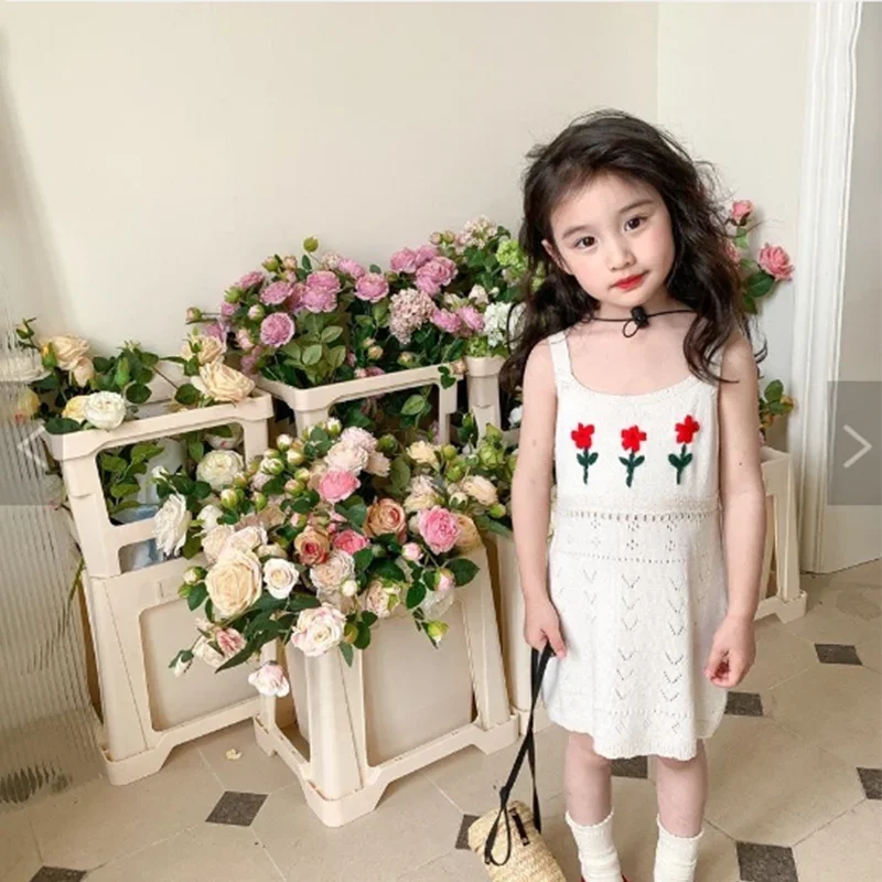 2024 Korea Girls Casual Dresses Sumemer Kids Dresses For Girls Flower Girl Dresses For Weddings Kids Clothes Girs Vest Dress