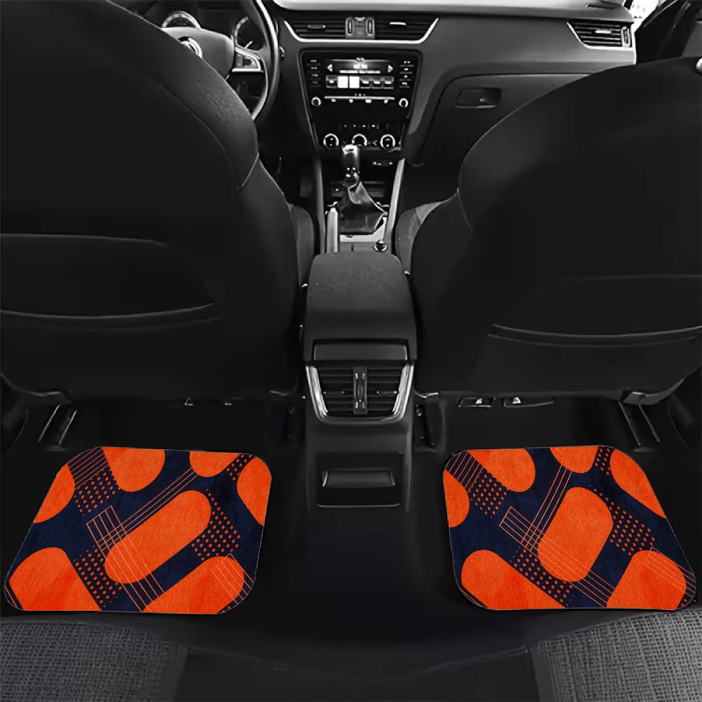 Geometric Orange Pattern Car Floor Mats. Crystal Velvet Material 4pcs Car Floor Mats, Including 1 Trunk Mat, Travel Additions, L