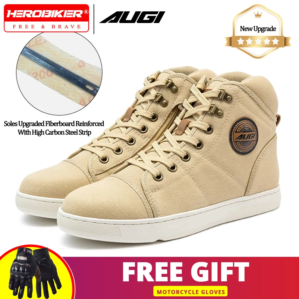 

AUGI Cycling Shoes Men's Motorcycle Canvas Shoes Breathable Anti Collision Retro Motocross Motobiker Shoes Wear-resistant