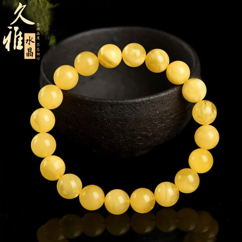 

Natural Full Honey Golden Swirl Hundred Flowers Round Bead Bracelet Handmade Healing Crystal Jewelry Spiritual Gift for Women