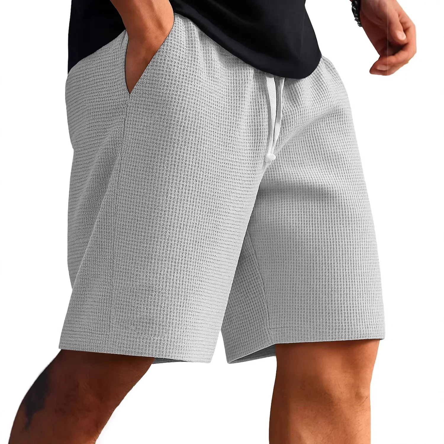 

Мужские ретро-шорты 2026: летние вафельные шорты для мужчин, свободные повседневные шорты на шнурке, дышащие, для пляжа и отдыха, уличная одежда