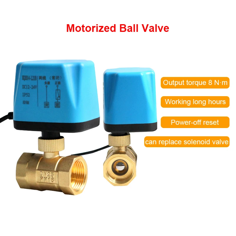 Válvula de bola motorizada de latón, reinicio de apagado de 2 cables, 8 N·m, par grande, 220V, 110V, 24V, 12V AC/DC, válvula solenoide eléctrica alternativa