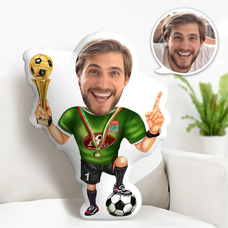 Custom Soccer Player Pillow - Personalized Face Design, All-Season Decorative Cushion, Ideal for Birthdays, Valentine's Day, Hal