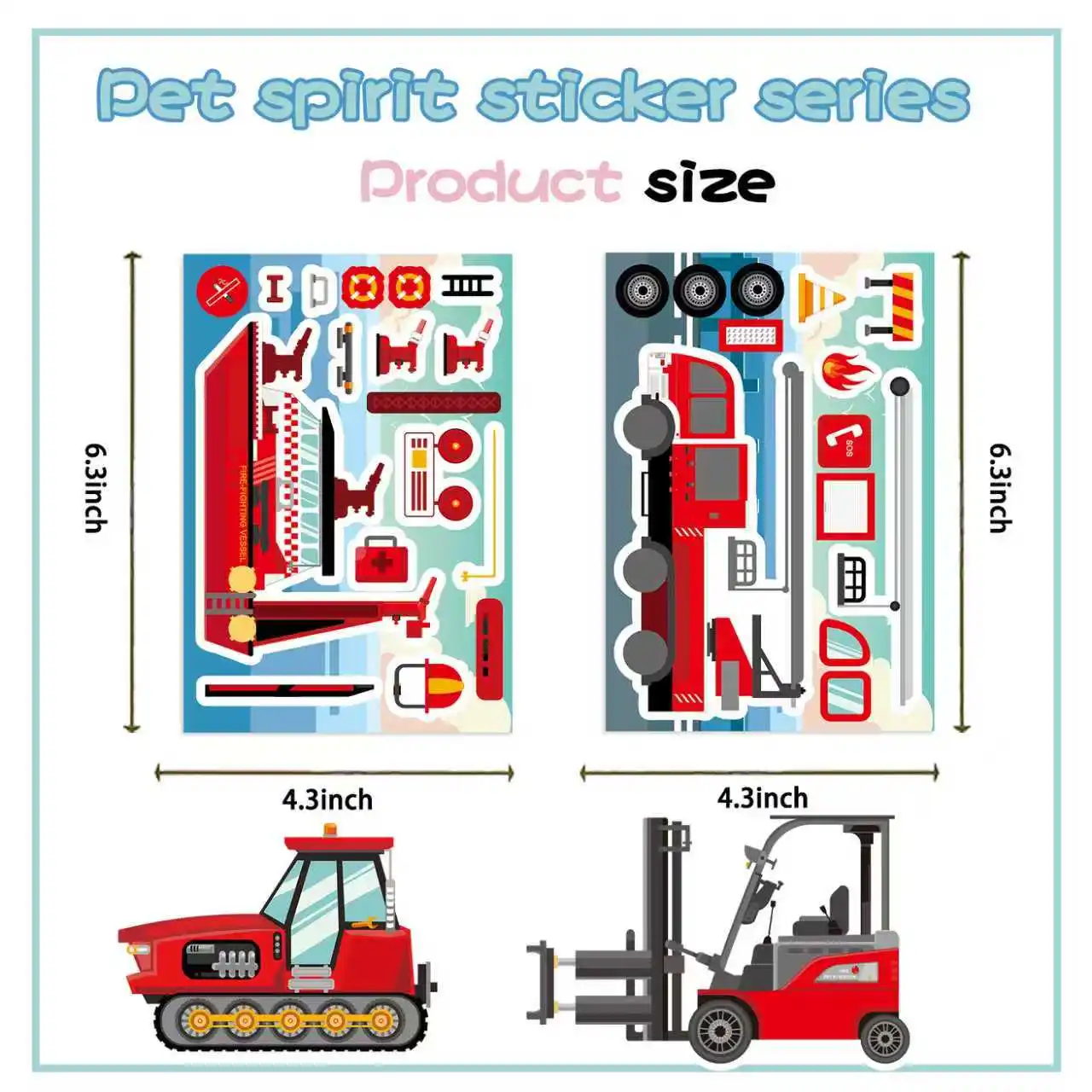 8-Piece Fire Engineering Rescue Vehicle Decal Set Waterproof Stickers for Notebooks, Mobile Phones and Luggage