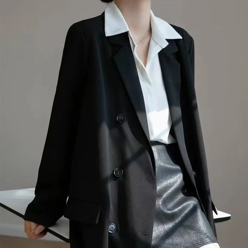 Trench lungo elegante semplice allentato da donna Blazer nuovo arrivo primavera autunno cappotto doppiopetto di alta qualità Harajuku