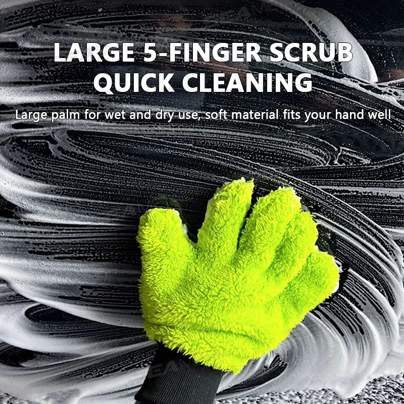 SEAMETAL 5-Finger Car Washing Glove Double-Faced Microfiber Auto Cleaning Mitt Scratch-Free Ultra-Soft Car Detailing Wash Gloves