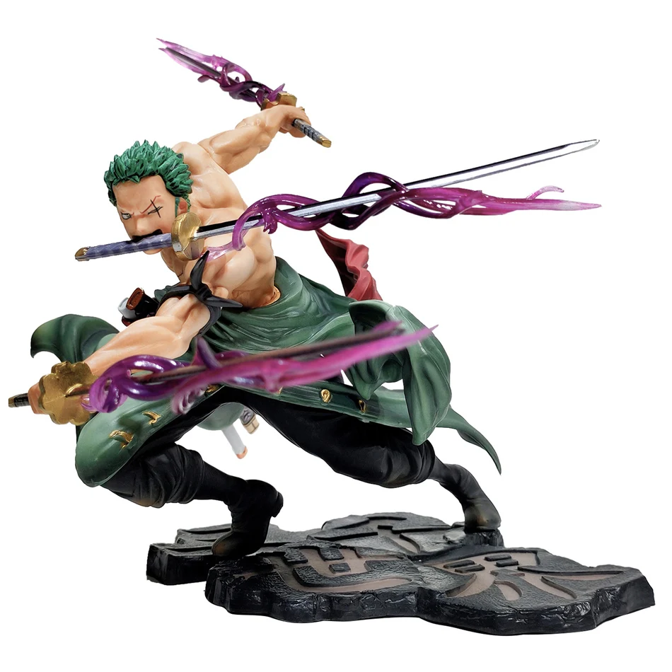 One Piece Figure Action Figure 21cm Three-Knife Fighting Skill Roronoa Zoro Anime Model Decorations PVC Toy Gift Desk Ornament