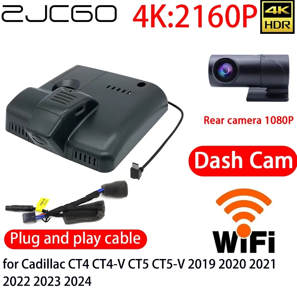 ZJCGO 4K Car DVR Dash Cam Wifi Front Rear Camera 24h Monitor for Cadillac CT4 CT4-V CT5 CT5-V 2019 2020 2021 2022 2023 2024