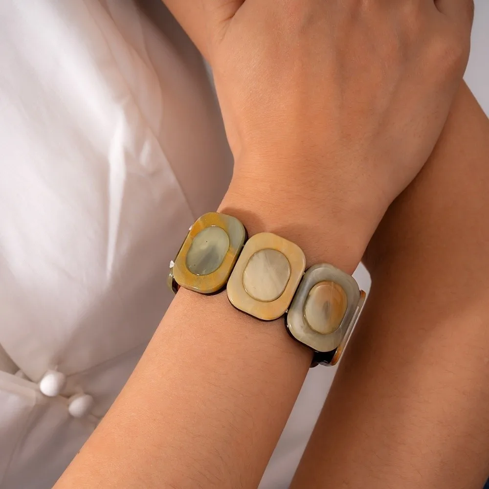 

Resin Elastic Rope Bracelet Square Geometric Splicing Wristband European and American Exaggerated Rendering Bracelets