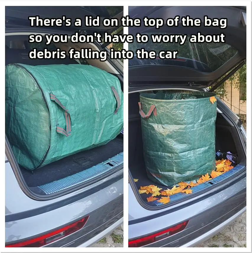 4パック 72ガロン 再利用可能な庭のゴミ袋 蓋付き 特大芝生の葉っぱ袋 頑丈な4つのハンドル付き ガーデンゴミ袋 コンタ