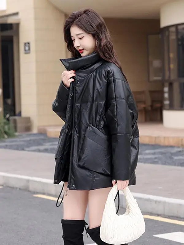   Ning cuir véritable vers le bas Jaet femmes mi-long 2025 hiver eepskin Faionable Design coréen manteau de fourrure ample