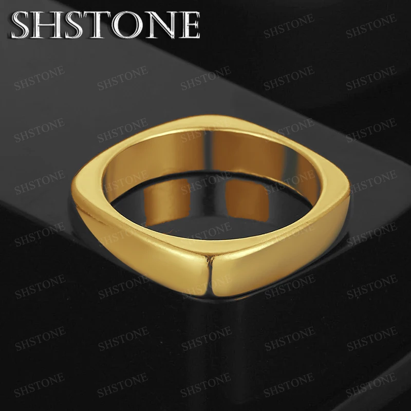 

Hot 18k Gold Square Ring Women Party Charm Engagement Wedding Fashion Simple Versatile Men Jewelry Holiday Gift Accessories