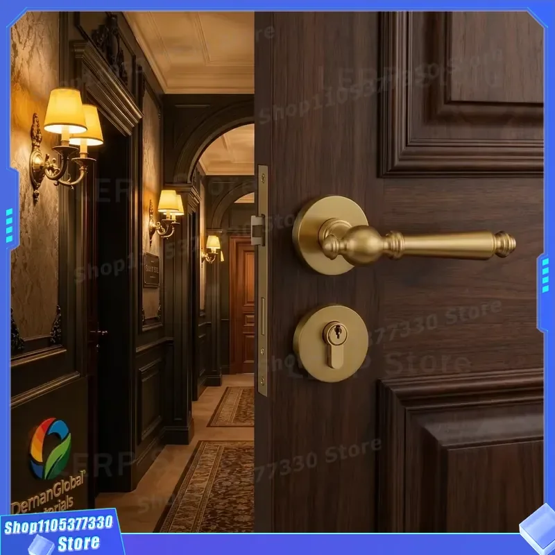 American Style Copper Brass Door Lock Silent Operation Double Handle French Gold Finish Keyless Entry for Bedroom Interior