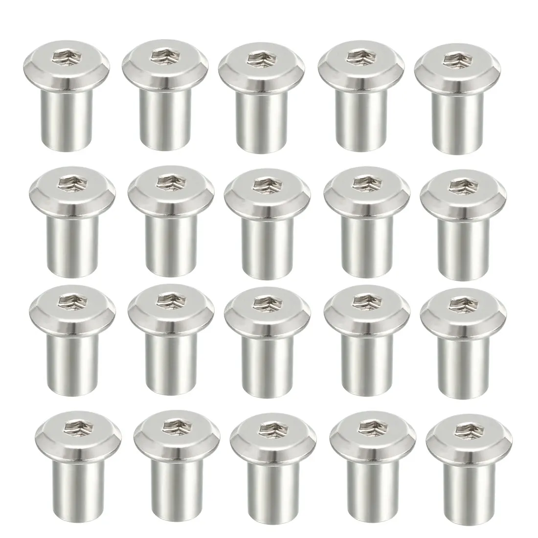 Uxcell nowy 20 sztuk/partia M6x12/15/17/22mm żelazo niklowane nit z łbem sześciokątnym wkładka nakrętka śruba Post, zawiasy, okucia i inne elementy metalowe zapięcie