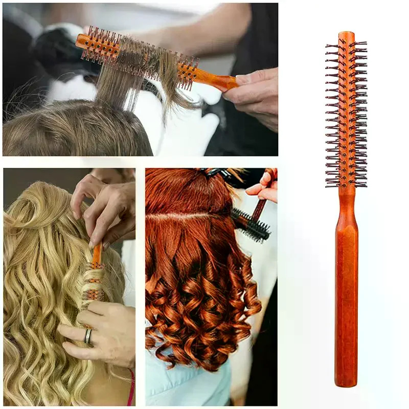 Bristle Wooden Curly Hair Comb Natural Boar Bristle Rolling Brush Round  Blowing Curly Hairbrush Hair Styling Tool Barber