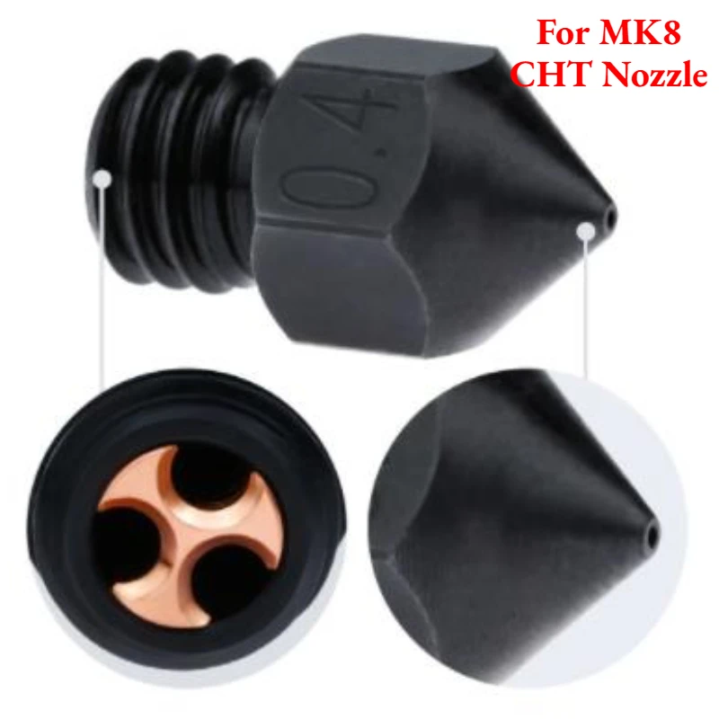 

NEW Three-Hole MK8 CHT High Flow Nozzle, Hardened Steel Wear Resistant 3D Printer Accessory, 0.2mm to 1.0mm Various Sizes