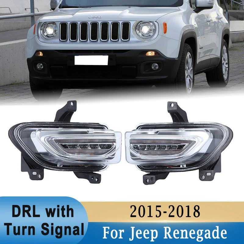 For Jeep Renegade 2015-2018 Front Bumper LED DRL Daytime Running Light Assembly with Turn Signal Driving Fog Lamp