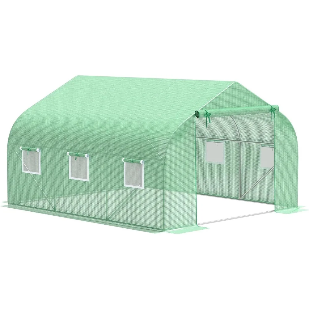

Outdoor Walk-in Greenhouse with Roll-up Windows, Zippered Door, PE Cover, Heavy Duty Steel Frame - 11.5' x 10' x 6.5'