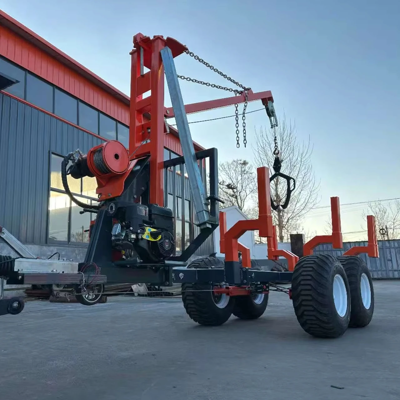 Hydraulic Timber Trailer With Crane, 2000kg Payload Log Transport Equipment, 7HP Engine ATV Winch System for Farm Forestry Use