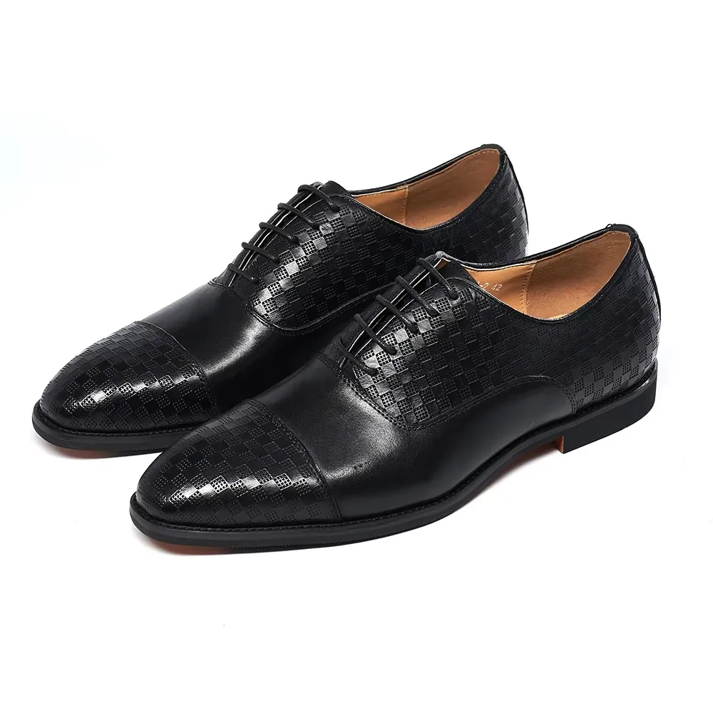 Classic Italian Design Men's Genuine Leather Oxford Shoes Lace-Up Popular for Office Business or Wedding Dress