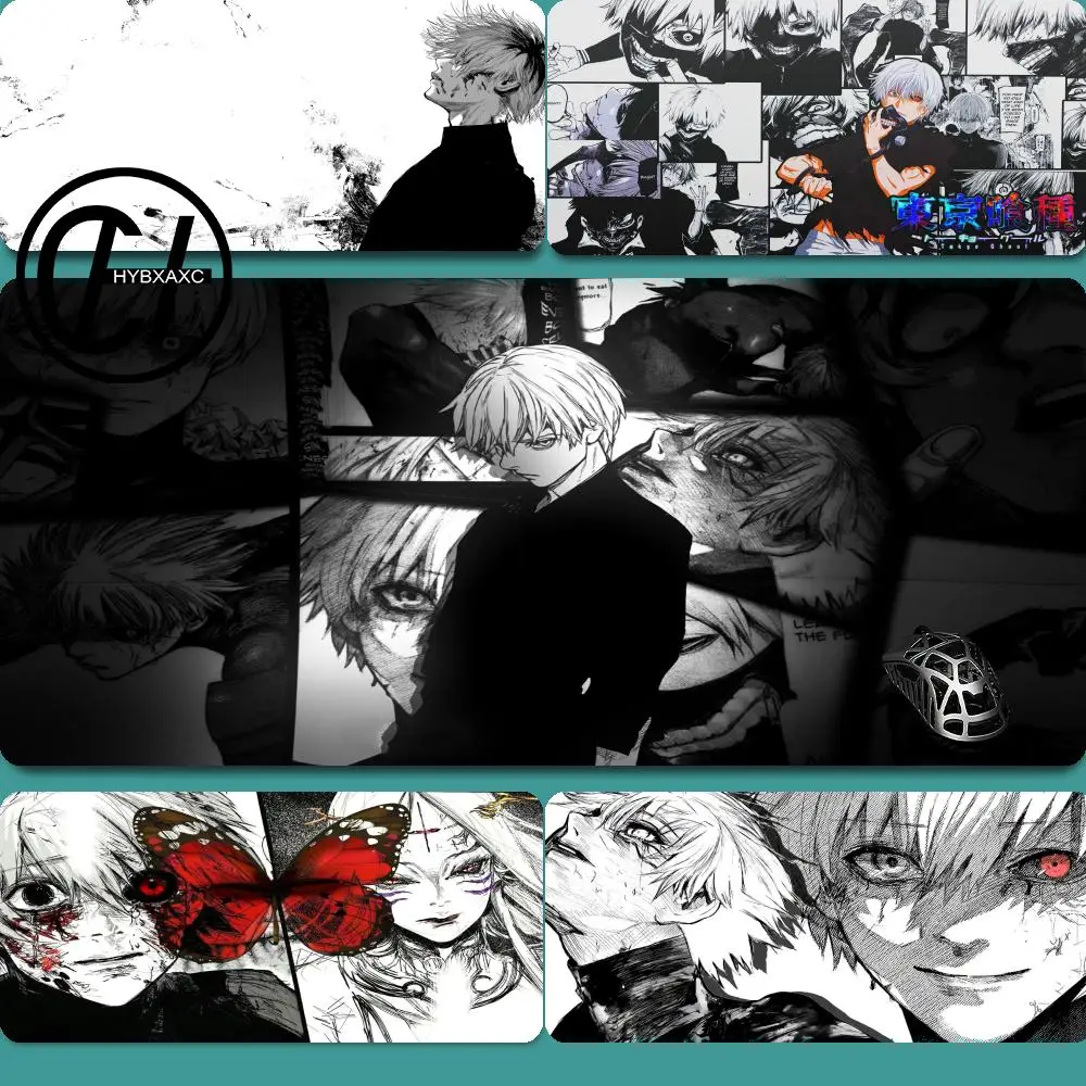 

Black White Anime Desk Mat Tokyo Ghoul Mousepad Kaneki Ken Computer Gamer Non-slip Mouse Pad HD XXL PC Keyboard Desk Pad XAXC