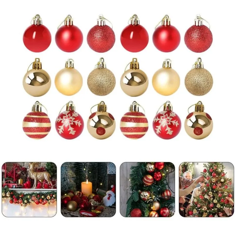 50 Stück 4 cm Weihnachtsbaum-Dekorationskugeln, rotgold bemalt, Weihnachtskugel-Set, Weihnachtsbaumschmuck, Urlaubsatmosphäre, Dekoration