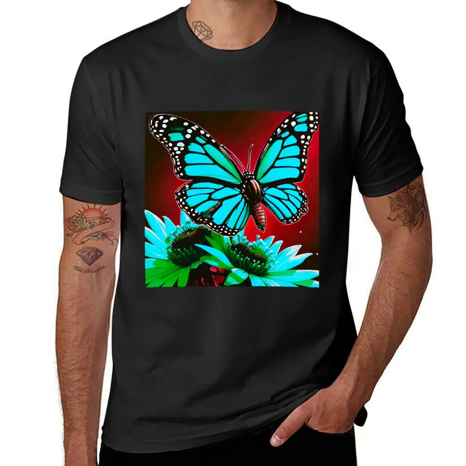 Azure Majesty: Monarch Butterfly in Stunning Blue T-Shirt Short sleeve tee shirts graphic tees black t shirts for men