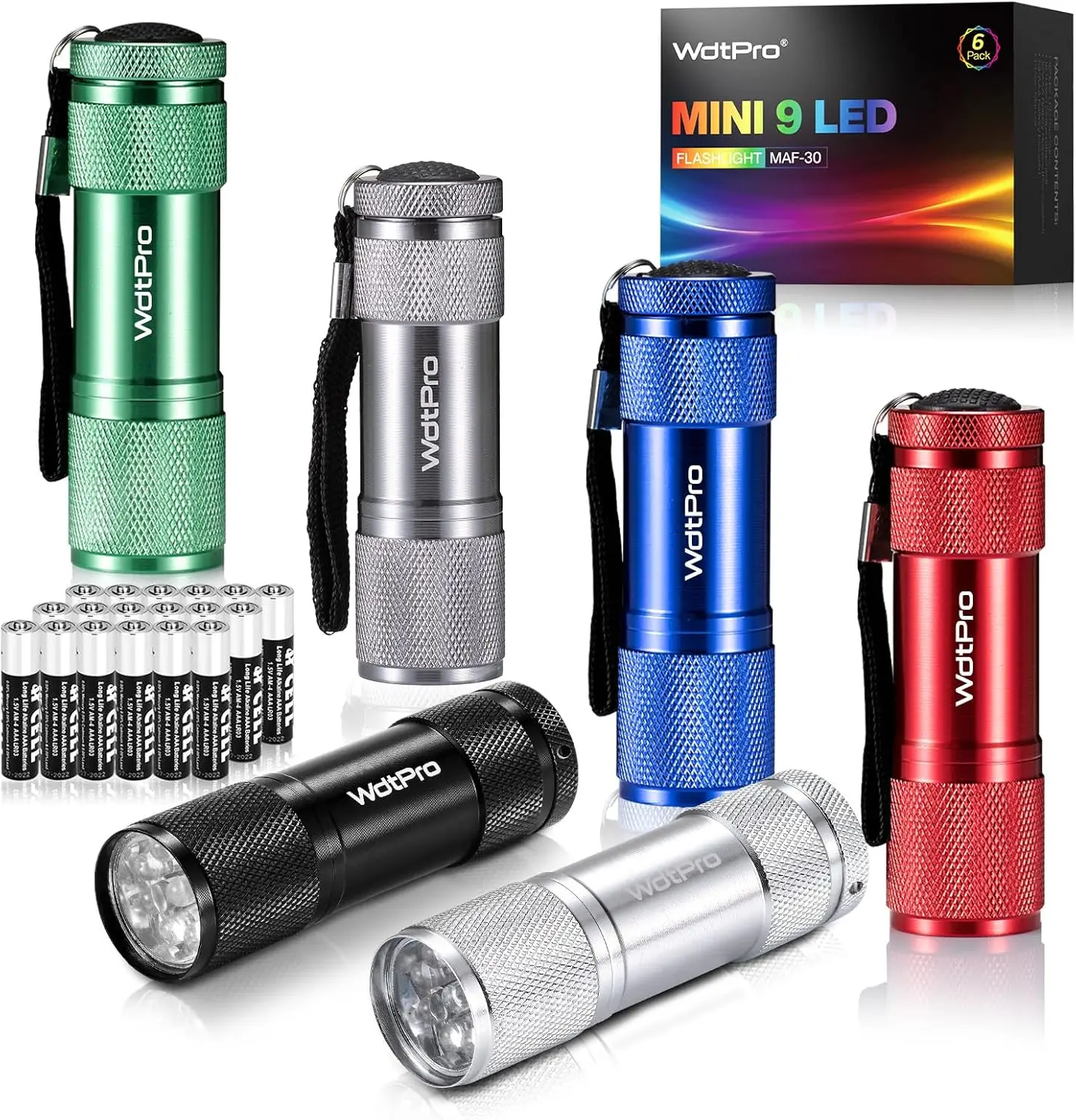 

Суперяркие мини-фонарики LED с ремешком, разные цвета - идеально подходят для детей, чтения, кемпинга (6 штук в упаковке)