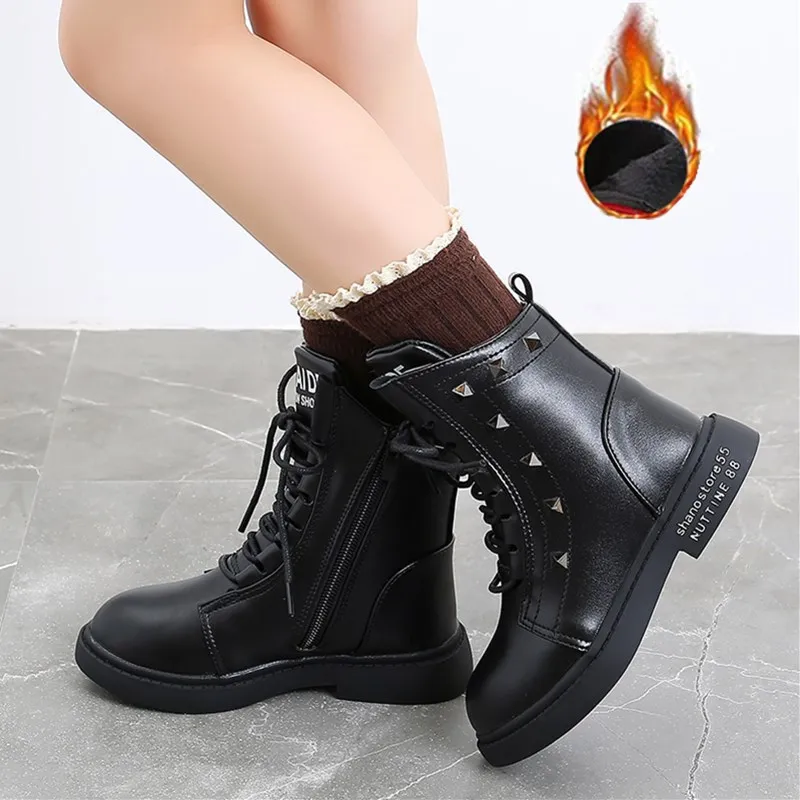 Little Girl Rivet Kids Shoes 2020 Girlish Winter Snow Leather Boot Child Sneakers For Teenage 3 4 5 6 7 8 11 12 13 Years