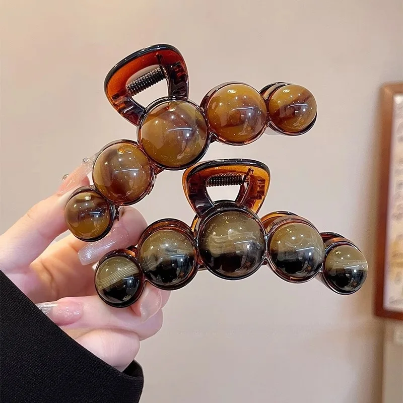 Pinza para el pelo con cuentas degradadas Retro para mujer, horquilla de plástico geométrica de 11Cm, Clip de tiburón, accesorios para el cabello a la moda