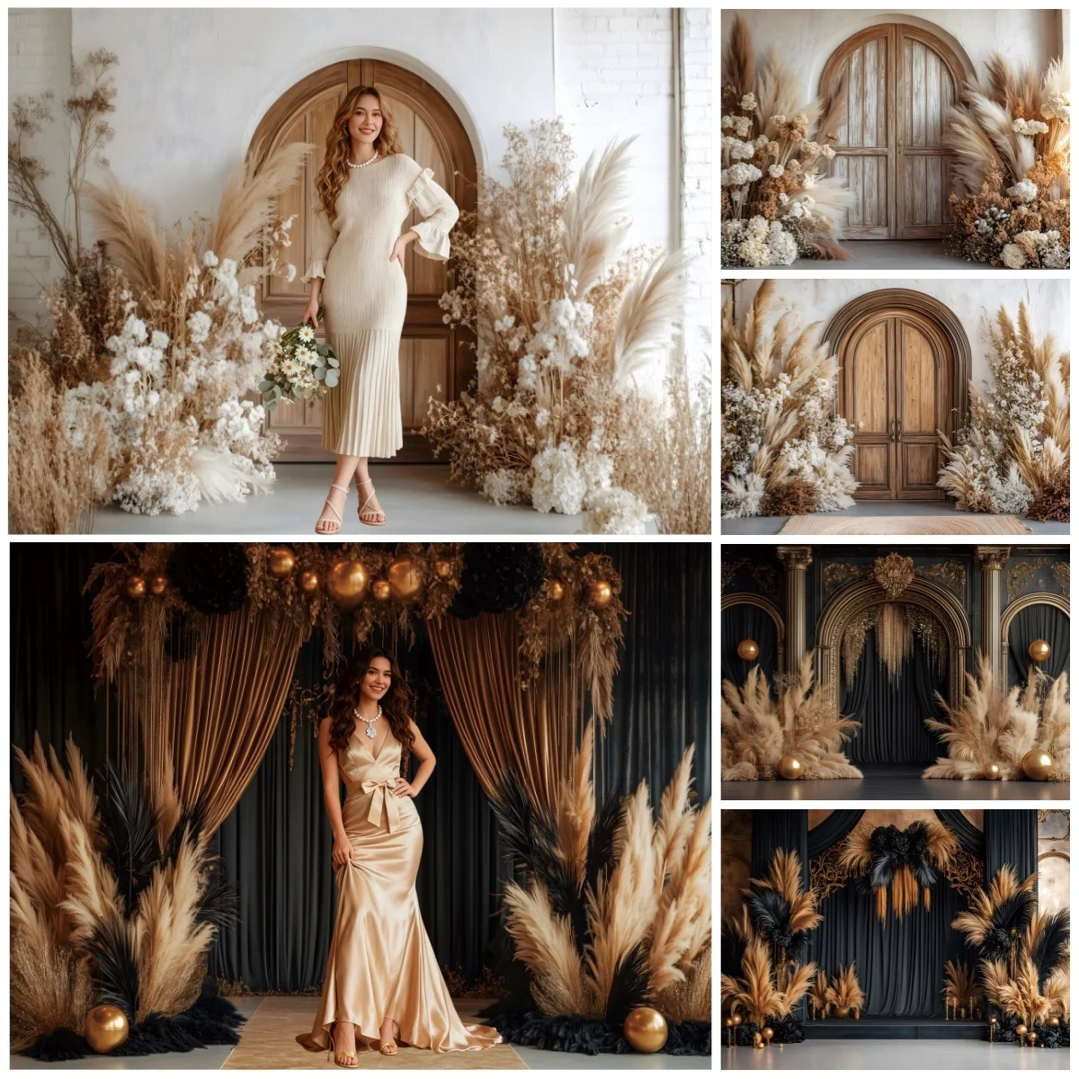 

Бохо пампасная трава цветочная арка фон деревянная дверь Декор для дня рождения свадьба фотостудия фон украшения