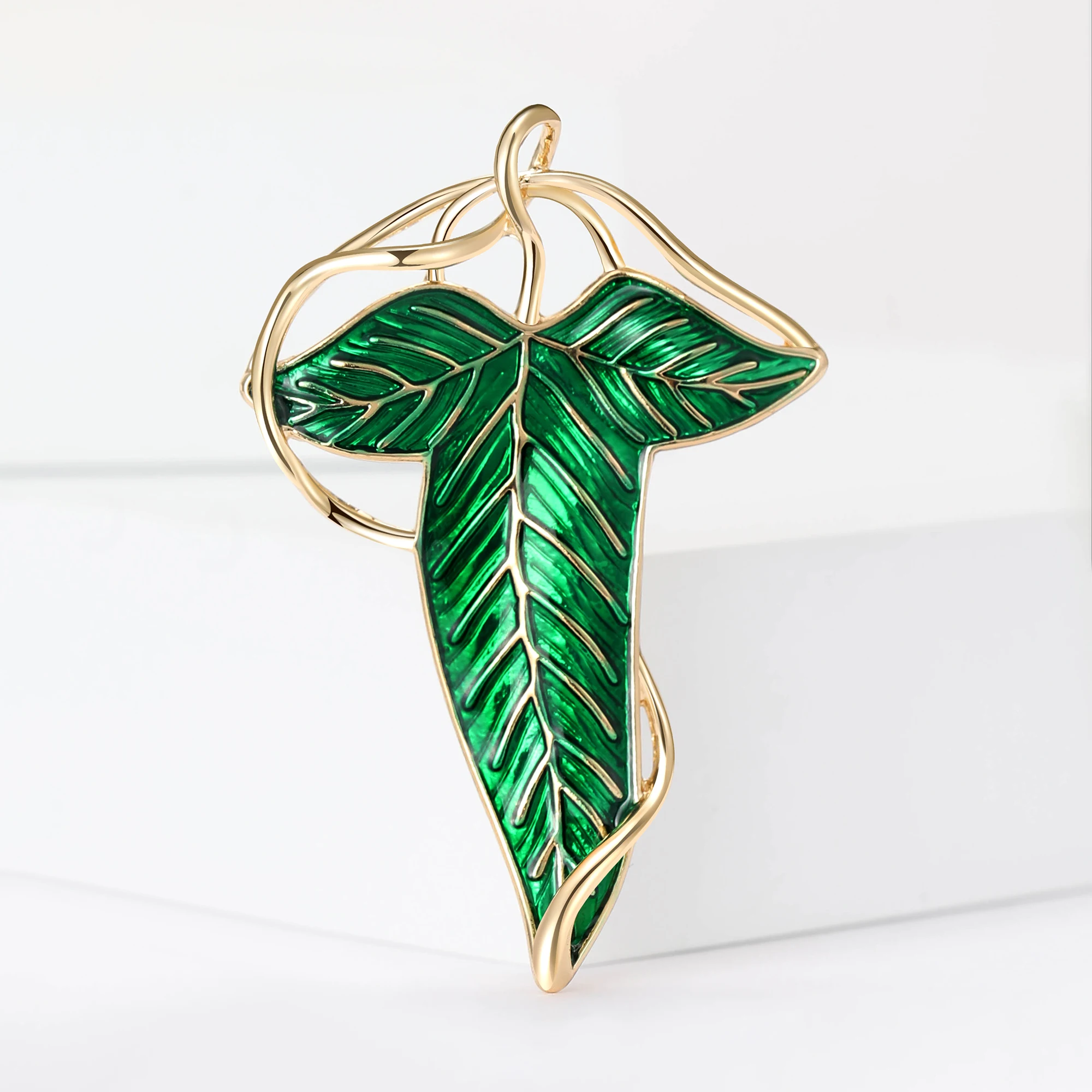 Enamel Leaf Brooches for Women Unisex Elf Queen Green Leaves Pins Office Party Friend Gifts Accessories