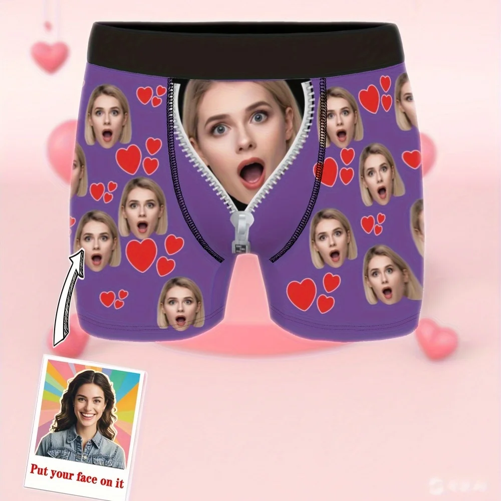 

1Pc Personalized Custom Face Photo Men's Boxer Briefs -Customized Fun Men's Boxer Briefs for Valentine's Day &Anniversaries Gift
