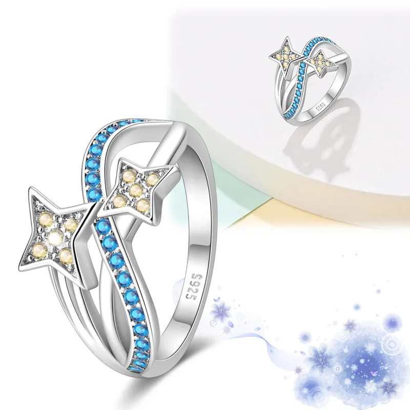 Anillos geométricos de Plata de Ley 925 para mujer, joyería de cielo estrellado para boda, compromiso, regalo de cumpleaños, novedad de 2024
