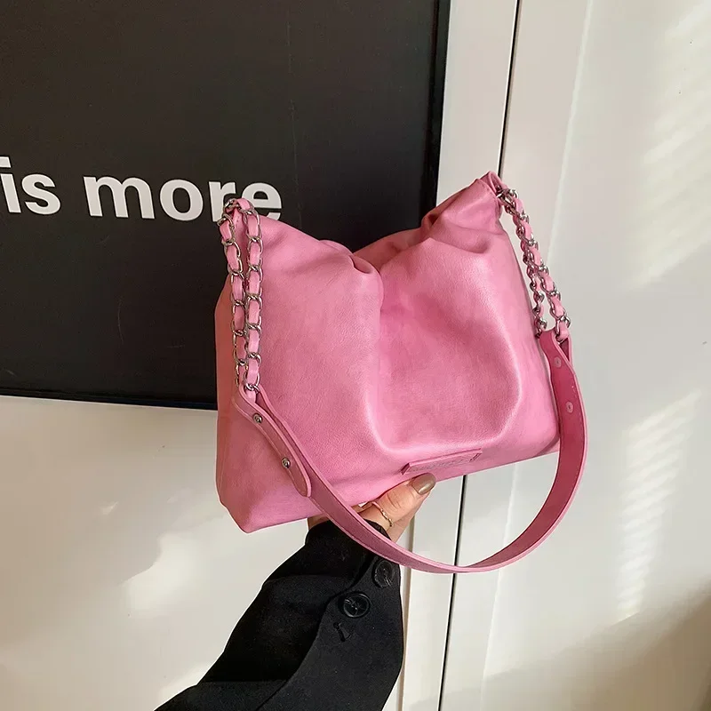 Women's Versatile Soft-Faced Drawstring Bag 2025 - Simple Stylish, Luxury Chain Handle, Shoulder & Handheld, Casual/Party