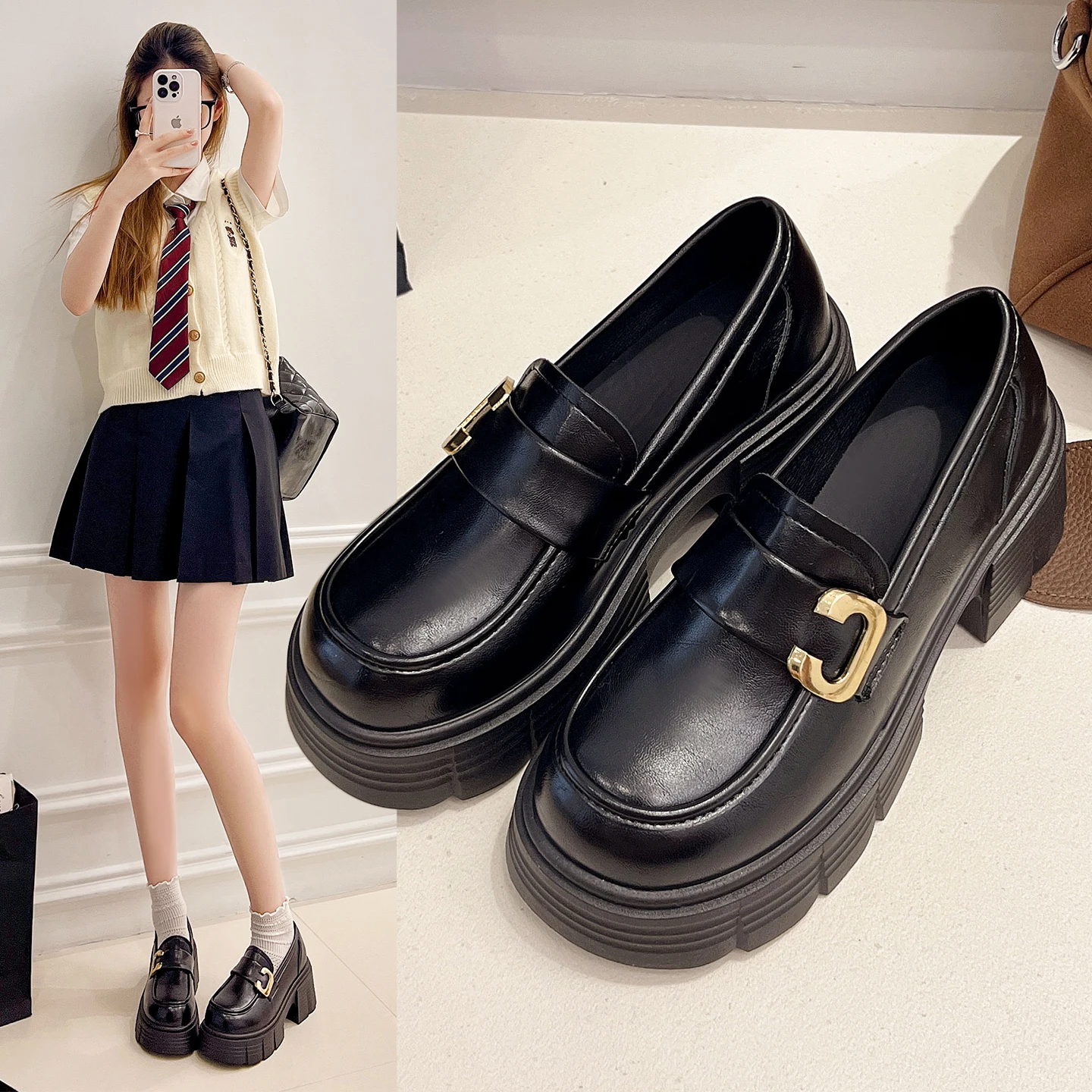 

Fall New Style British-style Thick-soled Loafers for Ladies, Buckle Mary Jane Sandals, Slip-resistant and Durable Casual Shoes