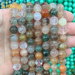 Jewelry Making DIY Natural Stone Mixed color Rutilated Quartz Handmade Round Bead Rings For exquisite Necklace 15