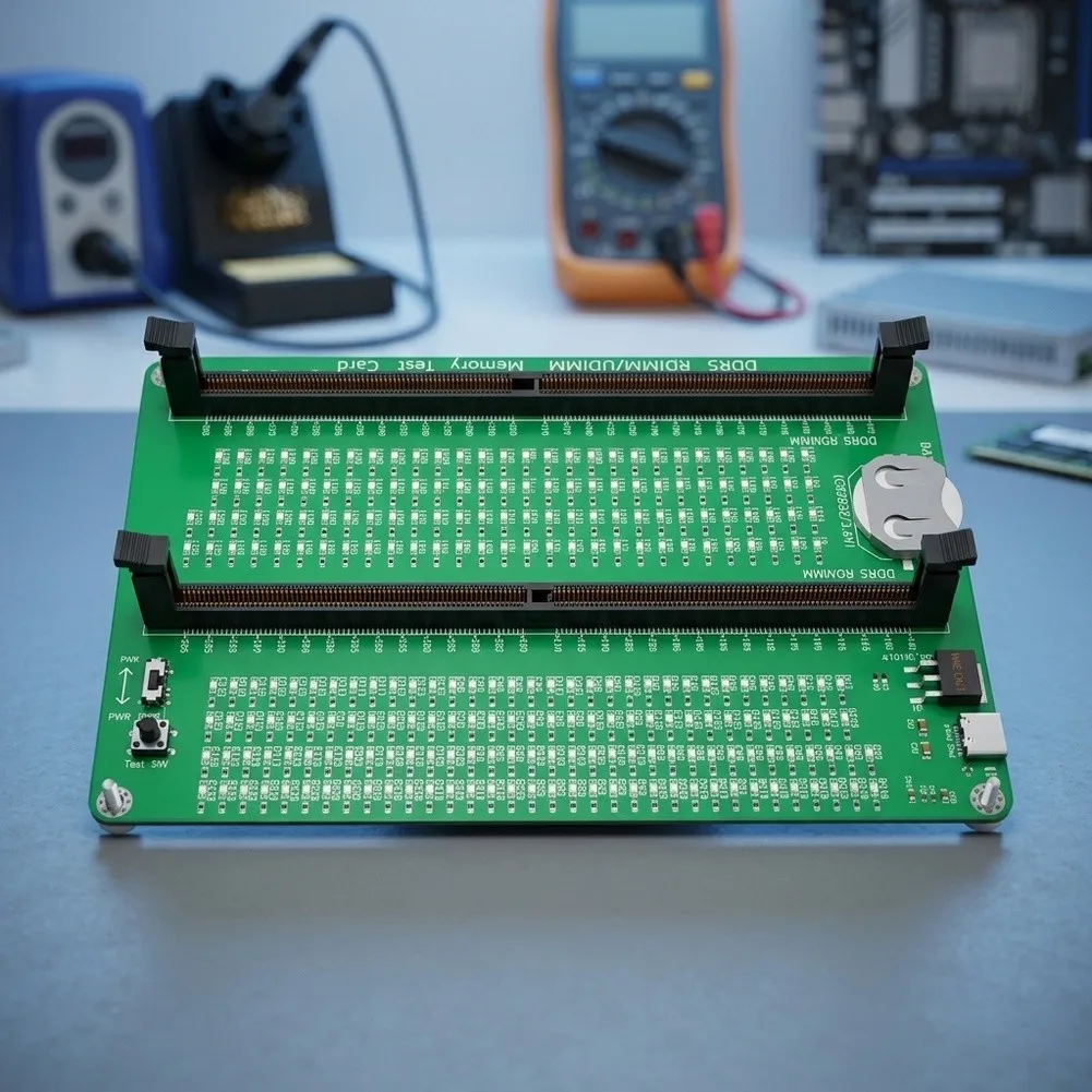 DDR5 Memory Tester with Integrated LED Indicators to Validate For DIMM Module Performance and Detect Hardware Issues
