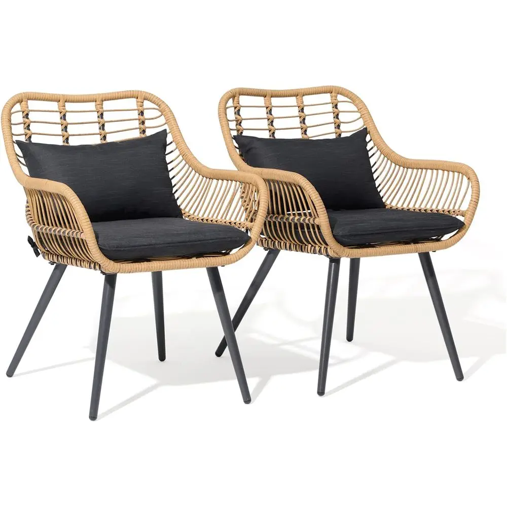 

2-Piece Outdoor Wicker Rattan Dining Chairs Set with Cushions and Armrests for Patio, Balcony, Porch, Lawn, Backyard, Garden in