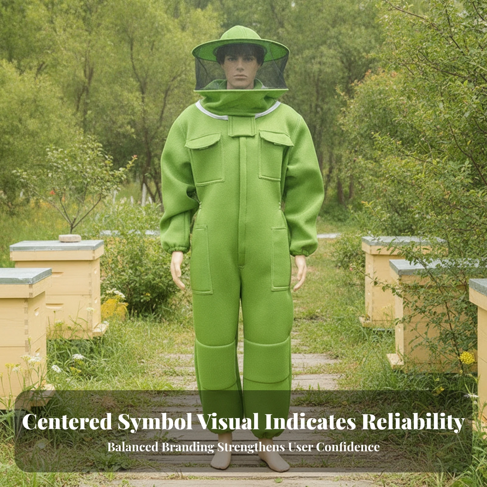 Hooded Beekeeper Suit Attached Hood Bee Suit Safety Clothing Front Closure Elastic Cuffs