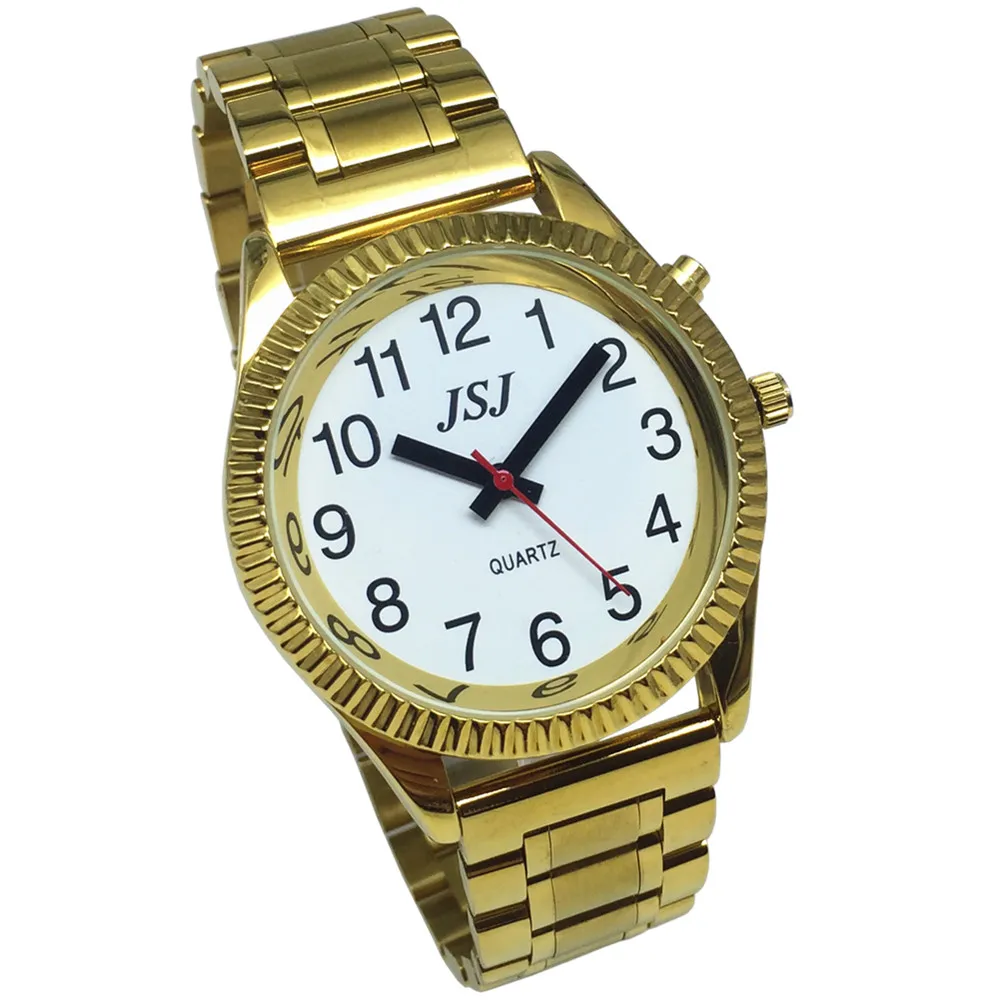 Italiaanse Praten Horloge Met Alarm, Witte Wijzerplaat, Vouwsluiting, Golden Case B4-G205W-TI