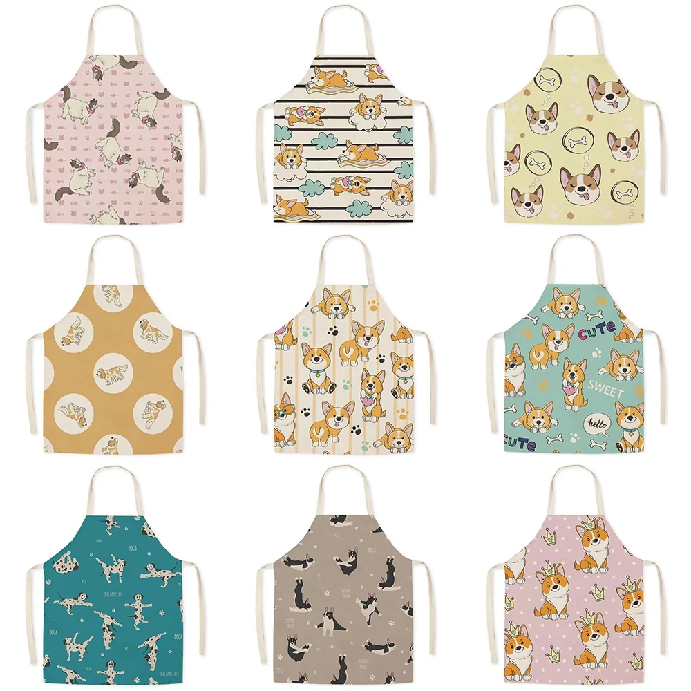 Cartoon Cute Dog Bib Adult Household Cleaning Linen Apron Children\'s Sleeveless Kitchen Cooking Baking Apron