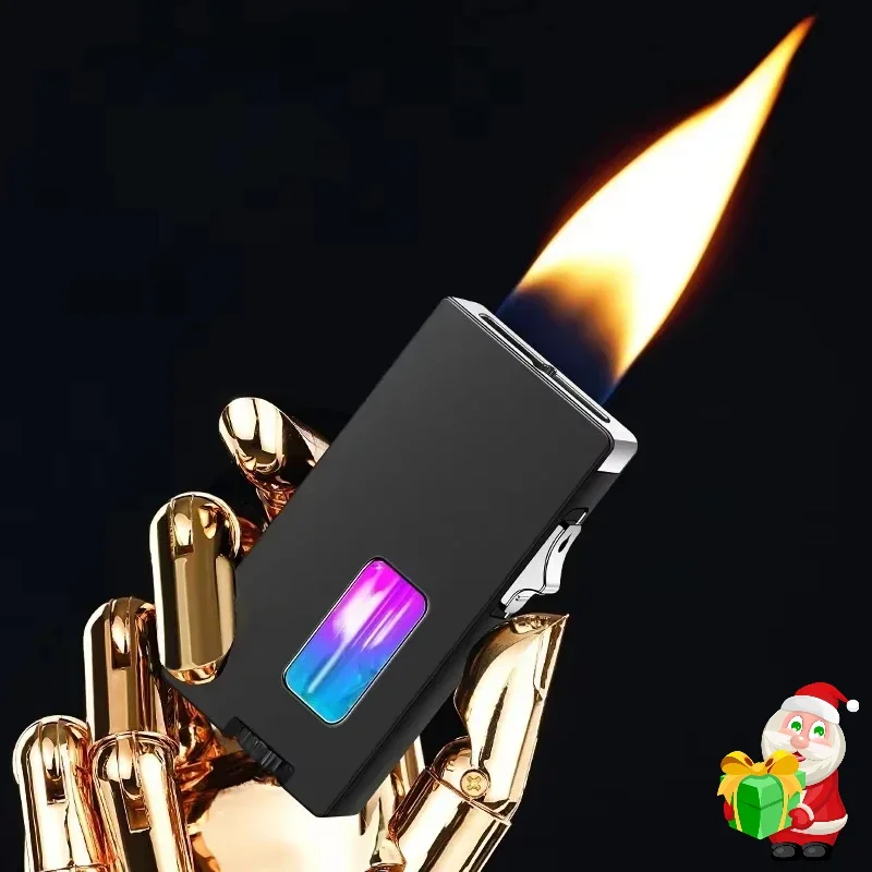 Ultra Wide Open Fire Seven Hole Outlet Butane Gas Lighter LED Visible Gas Window Gravity Sensing Shake Ignition Electric Lighter