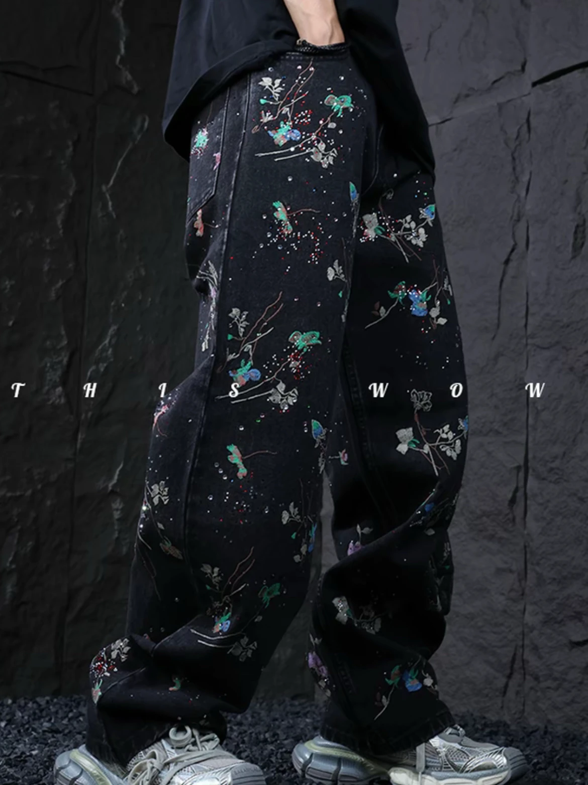 2025 Herren Herbst Neue Lose Vielseitige Licht Luxus Chic Gerade Denim Hosen Heiße Strass Stickerei Personalisierte Design Jeans