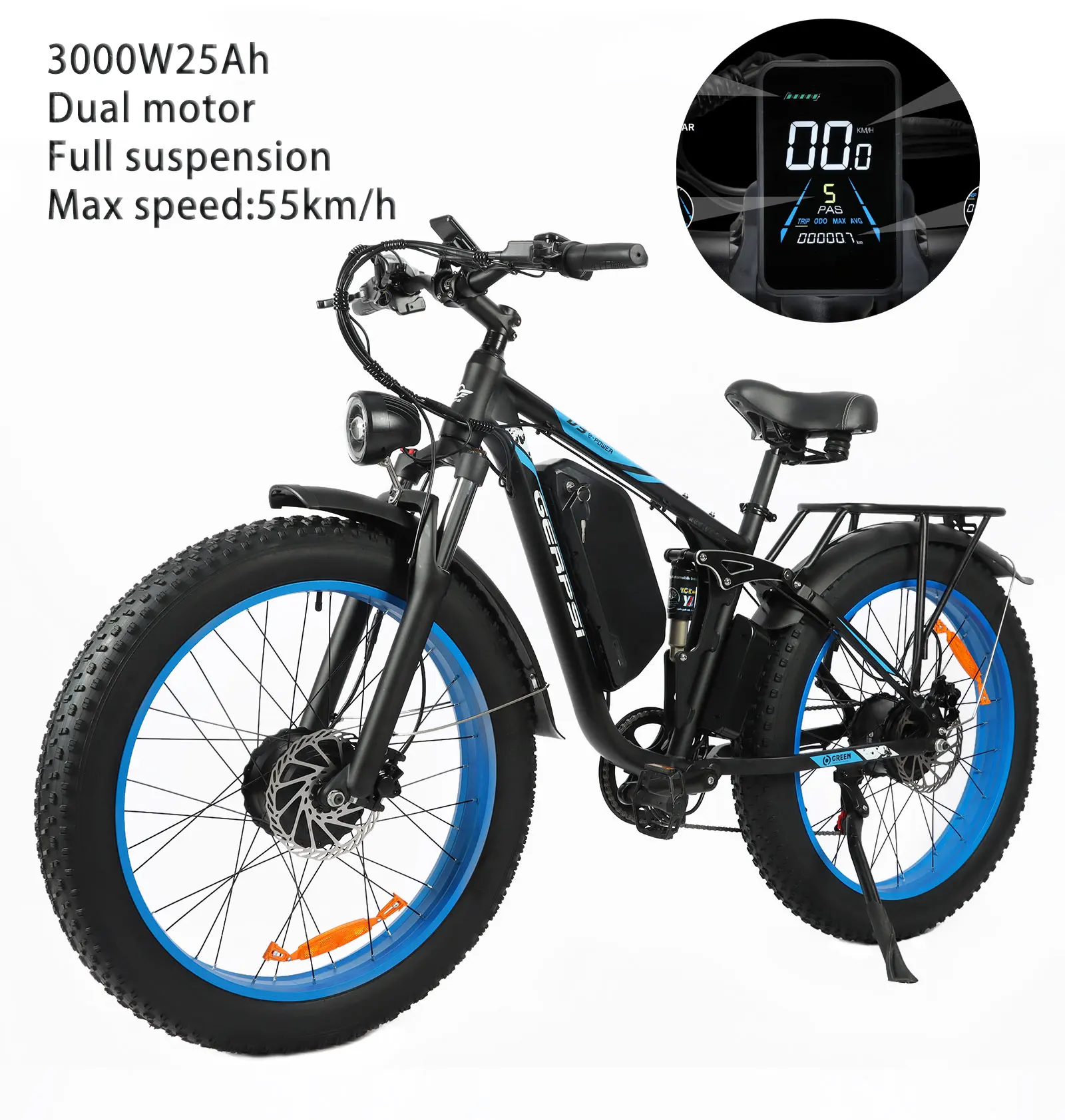 USA Stock Full Suspension 3000W 25Ah Dual Motor ebikes 26inch Electric Bike 38MPH 85Miles Hydraulic Electric Bicycle for Adult